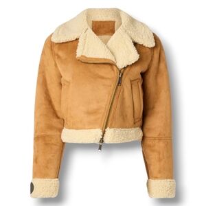 Marine Layer | Sherpa Moto Jacket | Size L | Chestnut & Cream